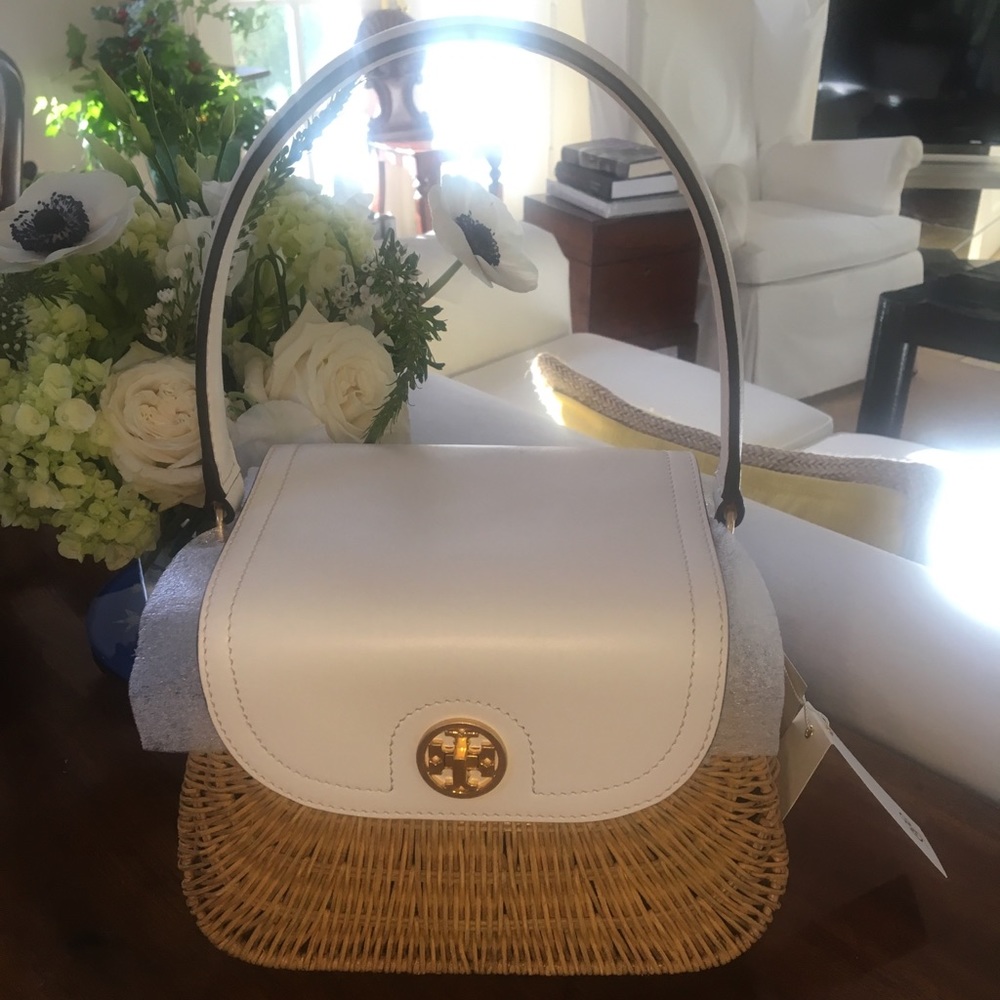 New Tory Burch Rattan Lacquered Wicker basket bag